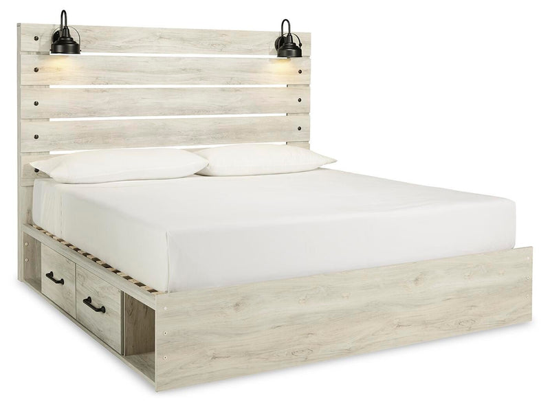 Cambeck King Panel Bed with Storage and 2 Nightstands