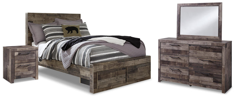 Derekson Full Panel Storage Bed, Dresser, Mirror and Nightstand