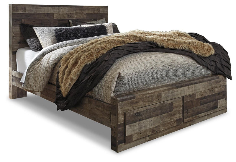 Derekson Queen Panel Storage Bed with Mirrored Dresser and Nightstand