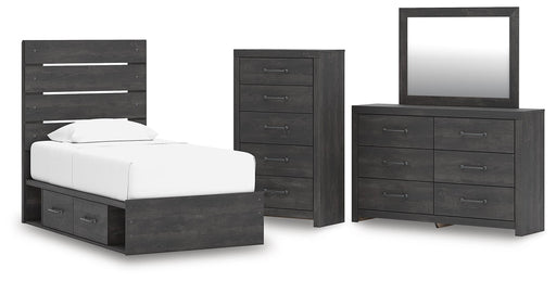 Hollivern Twin Panel Storage Bed, Dresser, Mirror and Chest
