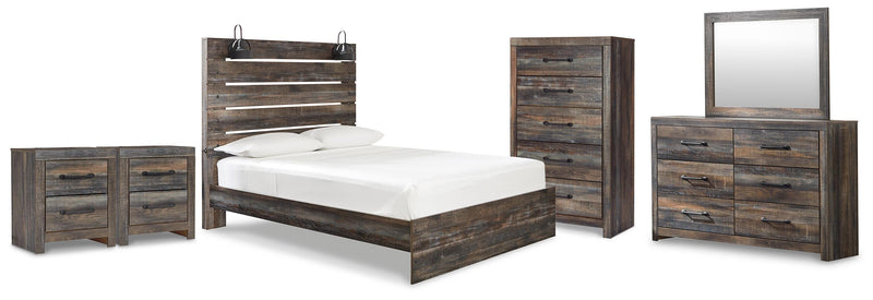 Drystan Queen Panel Bed, Dresser, Mirror, Chest and 2 Nightstands