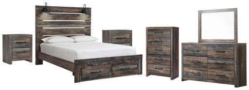 Drystan Queen Panel Storage Bed, Dresser, Mirror, Chest and 2 Nightstands