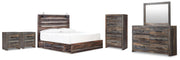 Drystan King Panel Bed with Storage, Dresser, Mirror, Chest and 2 Nightstands