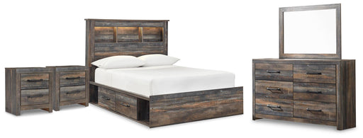 Drystan Full Bookcase Storage Bed, Dresser, Mirror and 2 Nightstands