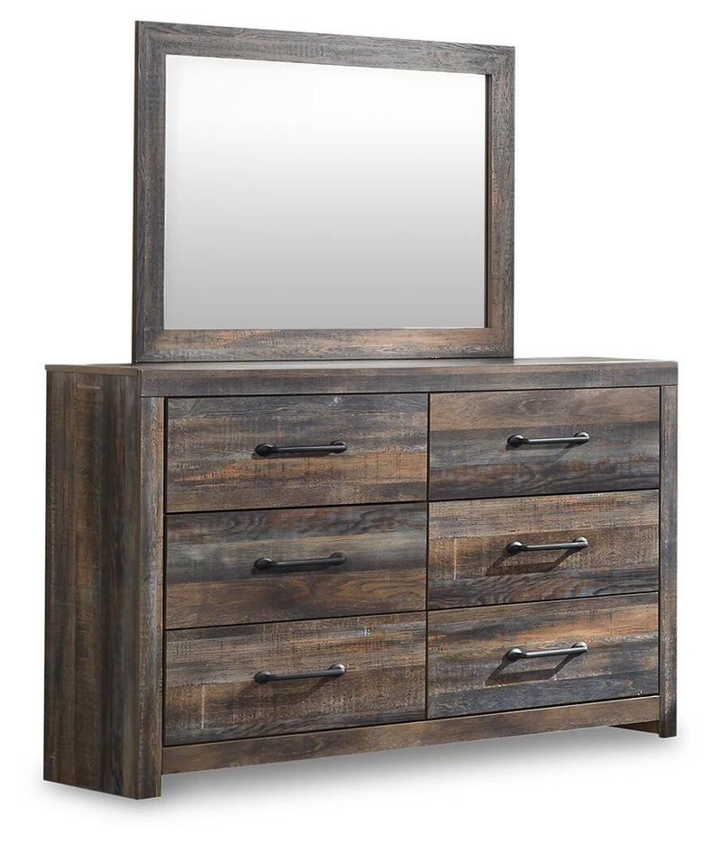 Drystan Queen Bookcase Panel Bed, Dresser, Mirror Chest and Nightstand