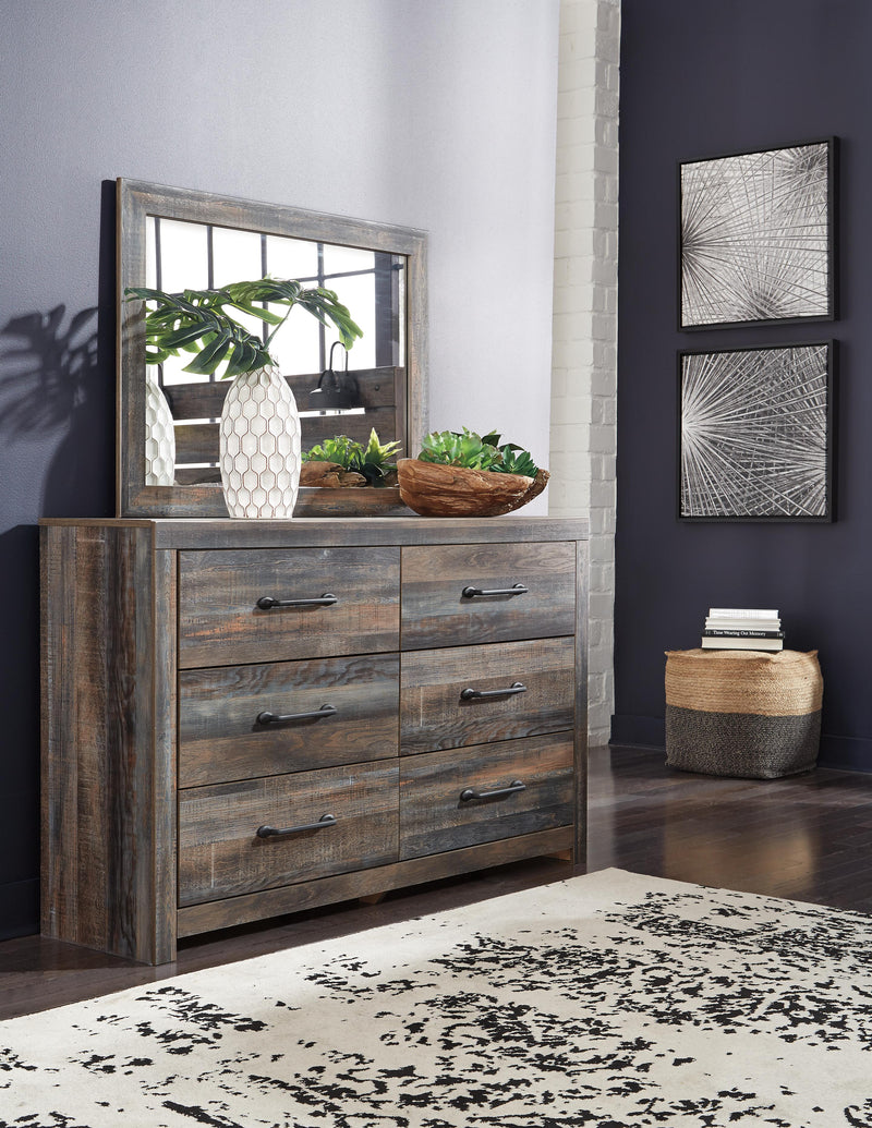 Drystan King Panel Bed with Under Bed Storage, Dresser, Mirror and Nightstand