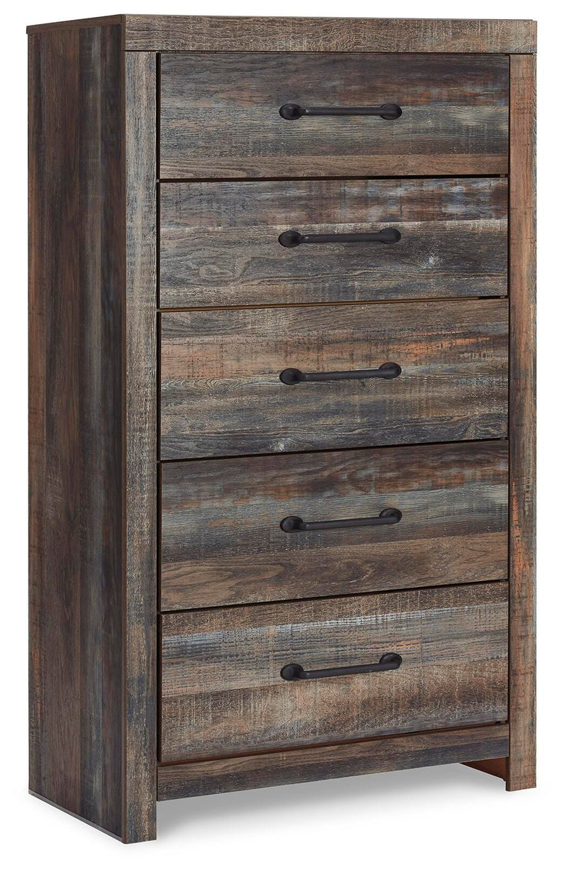 Drystan Queen Panel Bed with Storage, Dresser, Mirror and Chest