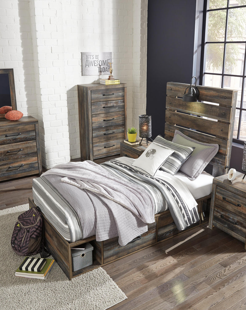 Drystan Twin Panel Bed with 2 Storage Drawers