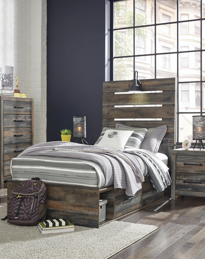 Drystan Twin Panel Bed with 2 Storage Drawers