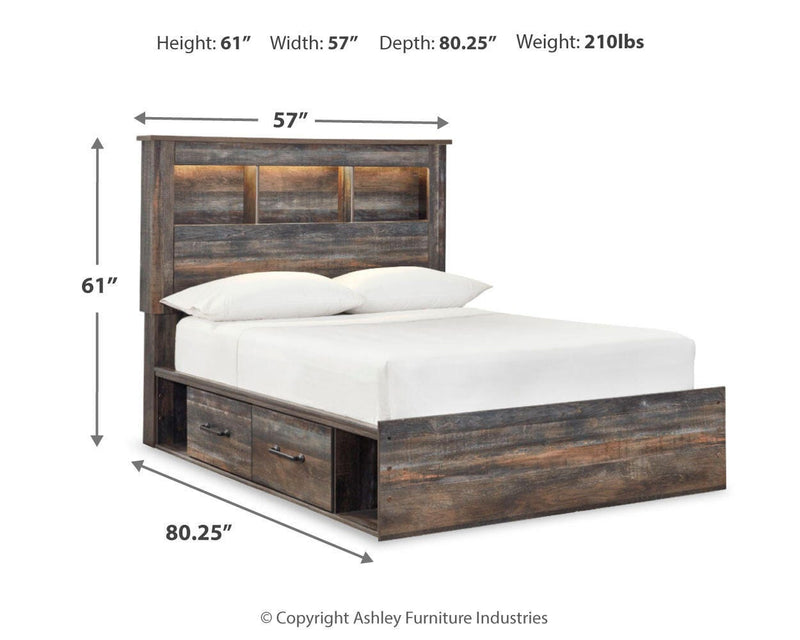 Drystan Full Panel Bookcase Bed, with Storage, Dresser and Mirror
