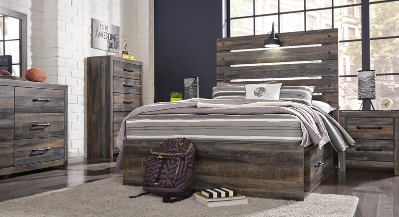 Drystan Full Panel Bed with 2 Storage Drawers