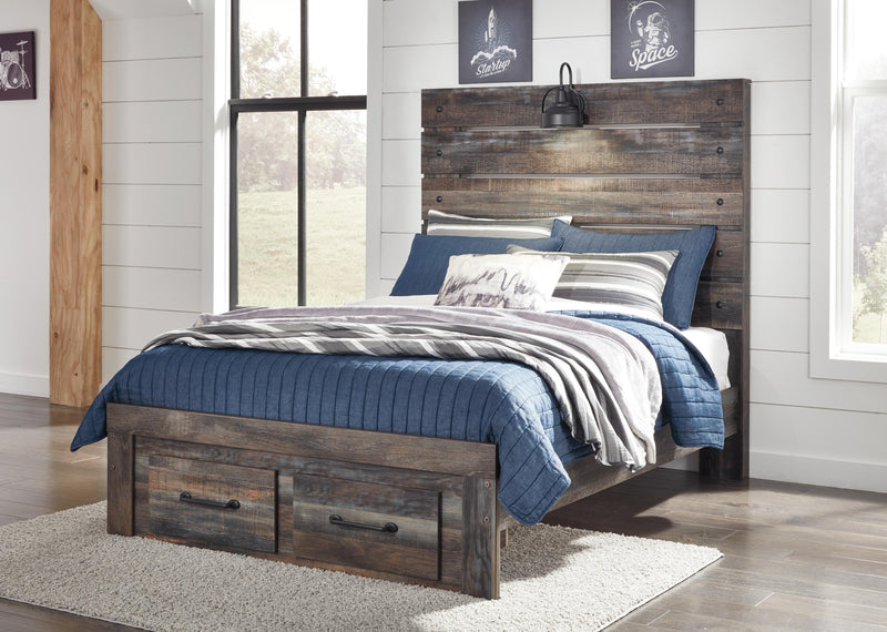 Drystan Full Panel Bed with 2 Storage Drawers