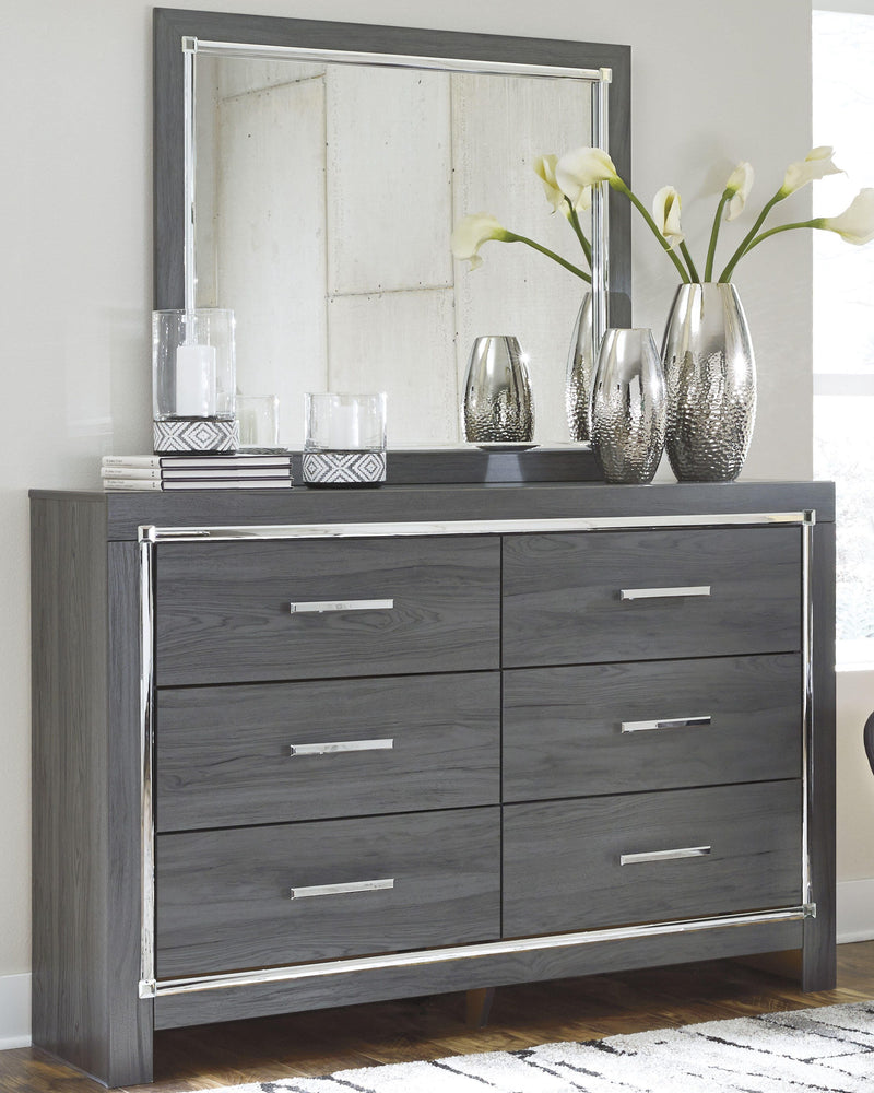Lodanna King Upholstered Storage Bed, Dresser, Mirror, and Nightstand