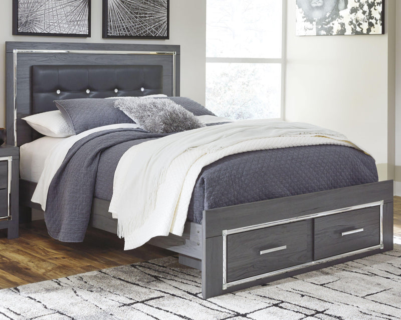 Lodanna Queen Upholstered Panel Storage Bed, Dresser and Mirror