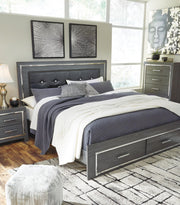 Lodanna King Panel Storage Bed with Mirrored Dresser and Nightstand