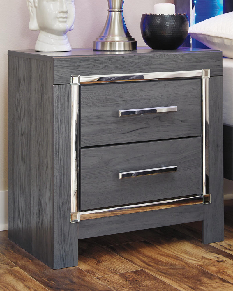 Lodanna King Upholstered Panel Headboard, Dresser, Mirror, and Nightstand