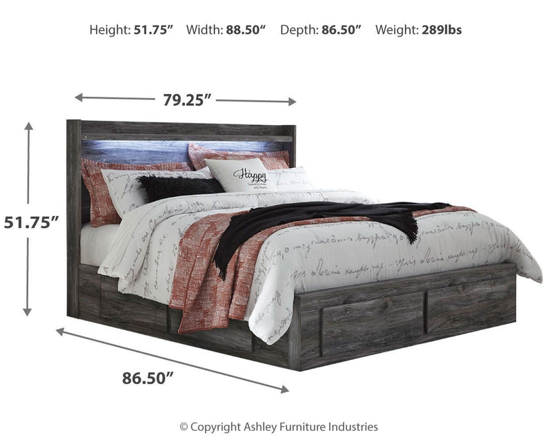 Baystorm King Panel Storage Bed, Dresser, Mirror, Chest and Nightstand