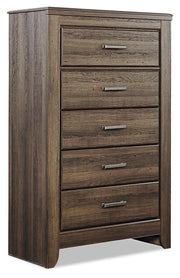 Juararo California King Poster Bed, Dresser, Mirror, Chest and 2 Nightstands