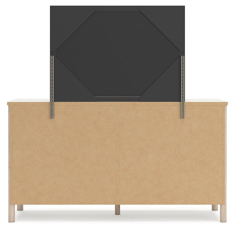 Cadmori Queen Upholstered Panel Bed, Dresser and Mirror