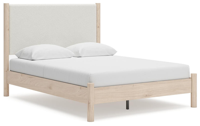 Cadmori Queen Upholstered Panel Bed, Dresser and Mirror