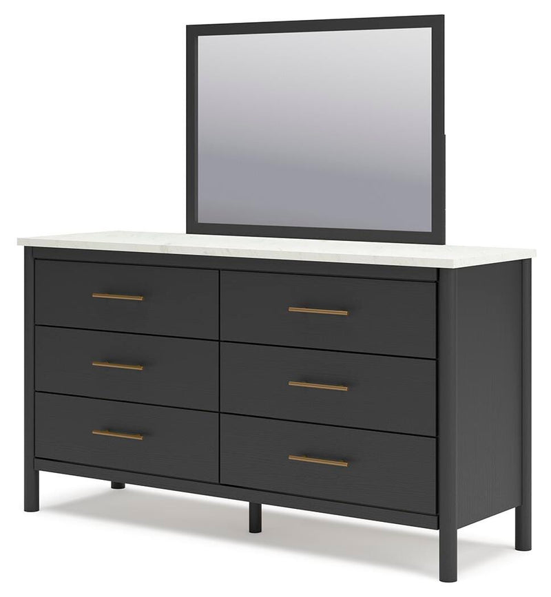 Cadmori King Upholstered Panel Bed, Dresser and Mirror