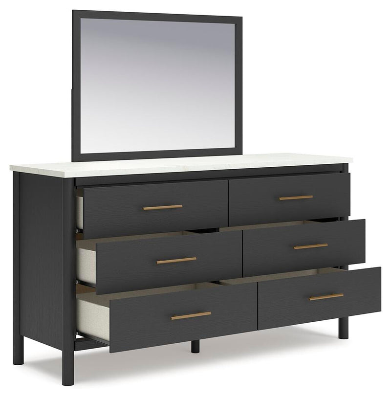 Cadmori King Upholstered Panel Bed, Dresser and Mirror