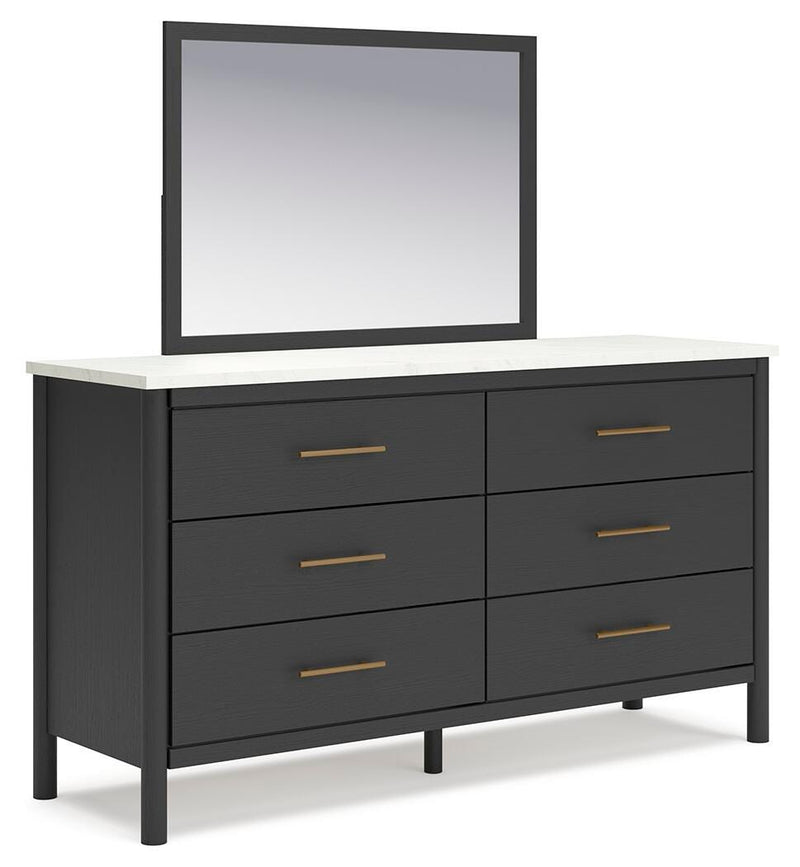 Cadmori Queen Upholstered Panel Bed, Dresser and Mirror