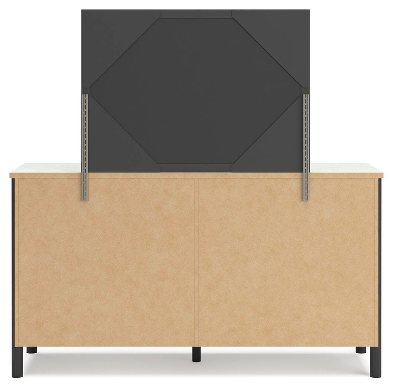 Cadmori Queen Upholstered Panel Bed, Dresser and Mirror