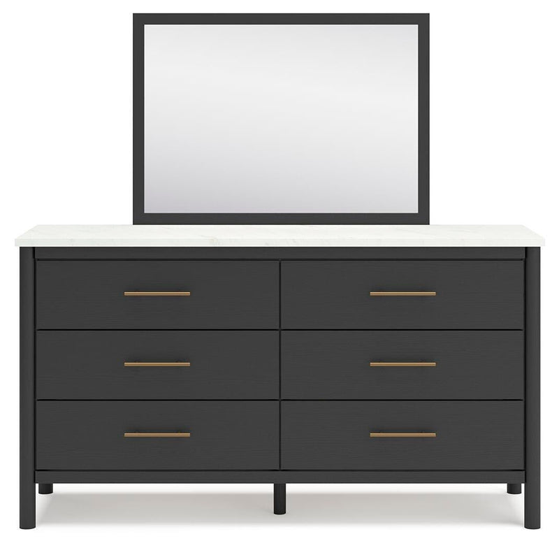 Cadmori Queen Upholstered Panel Bed, Dresser and Mirror