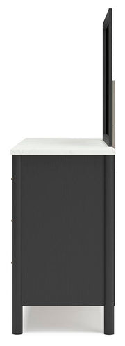 Cadmori Full Upholstered Panel Bed, Dresser and Mirror