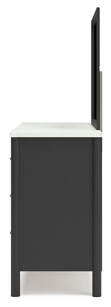 Cadmori Full Upholstered Panel Bed, Dresser and Mirror