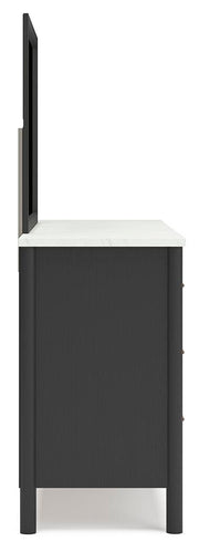 Cadmori Queen Upholstered Panel Bed, Dresser and Mirror