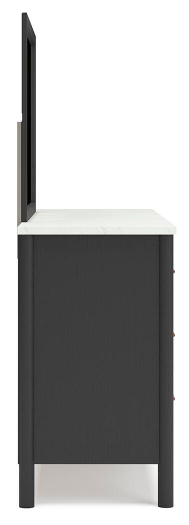 Cadmori Queen Upholstered Panel Bed, Dresser and Mirror