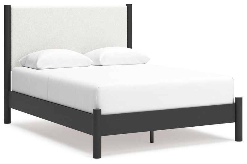 Cadmori Queen Upholstered Panel Bed, Dresser and Mirror