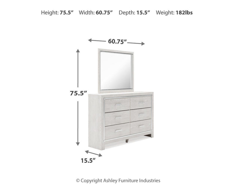 Altyra Queen Upholstered Panel Bed, Dresser and Mirror