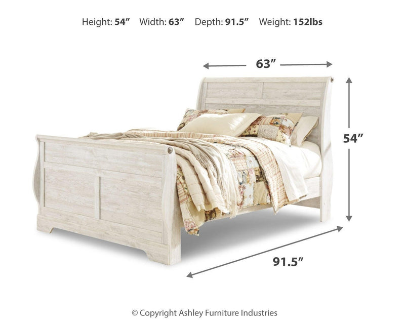 Willowton Queen Sleigh Bed, Dresser and Mirror