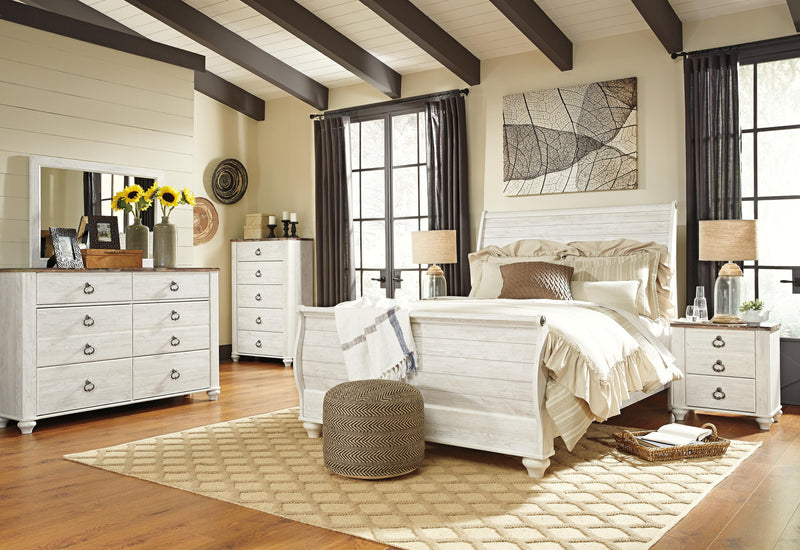 Willowton Queen Sleigh Bed, Dresser, Mirror and 2 Nightstands