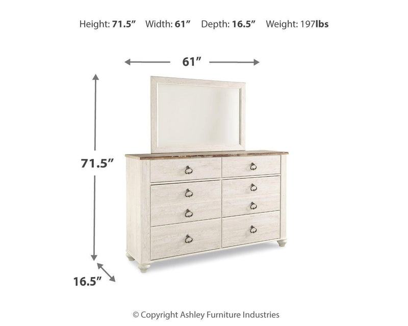 Willowton Full Panel Bed, Dresser and Mirror