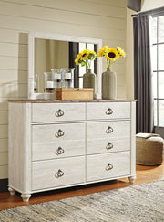 Willowton King Sleigh Bed, Dresser, Mirror and Nightstand