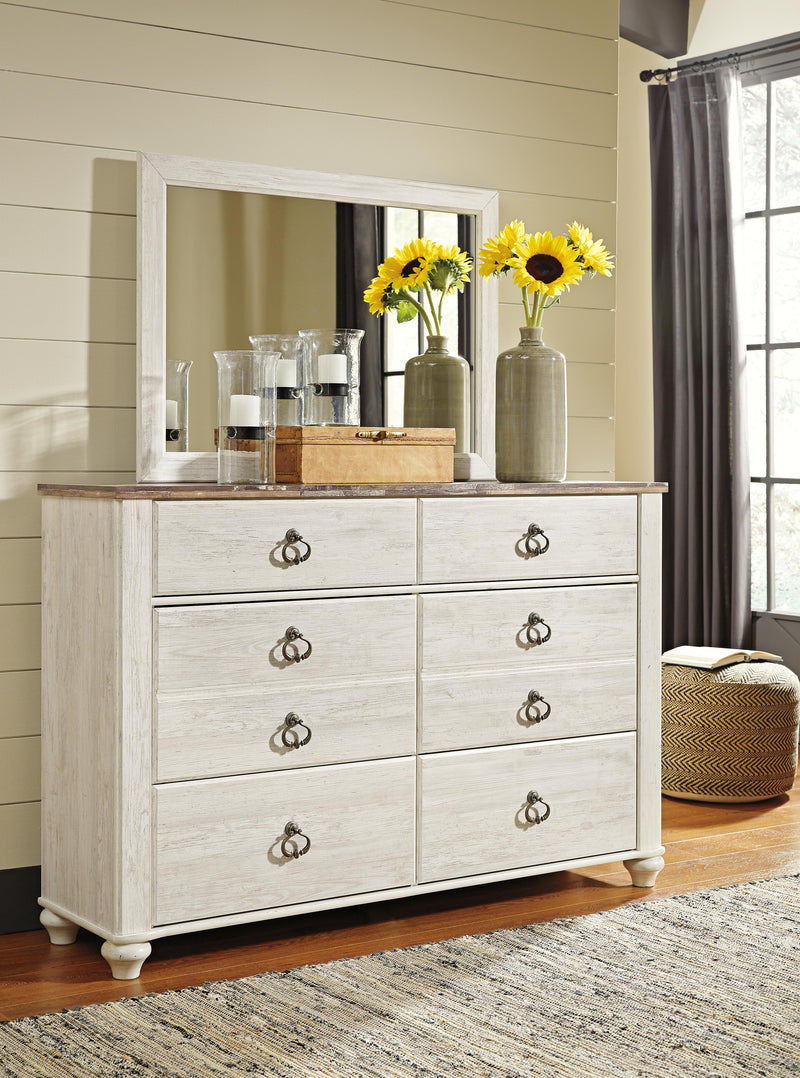 Willowton King Sleigh Bed, Dresser, Mirror and Nightstand