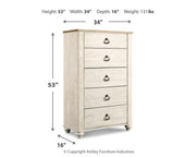 Willowton Twin Bed with Storage, Dresser, Mirror, Chest and Nightstand