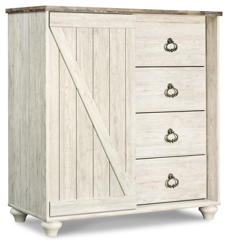 Willowton King Panel Bed, Dresser, Mirror, Chest and Nightstand