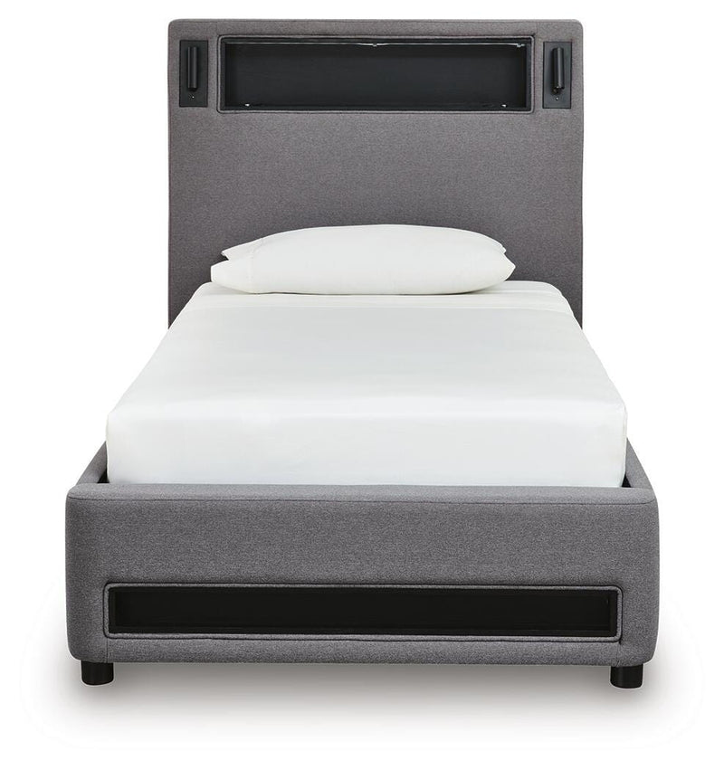 Verishaw Twin Upholstered Bed with Wireless Audio