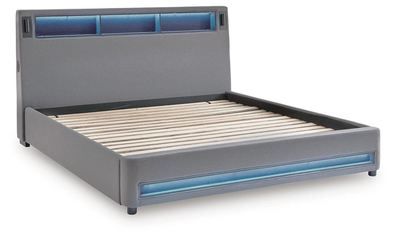Verishaw California King Upholstered Bed with Wireless Audio