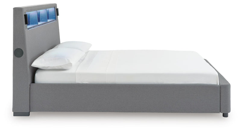 Verishaw California King Upholstered Bed with Wireless Audio