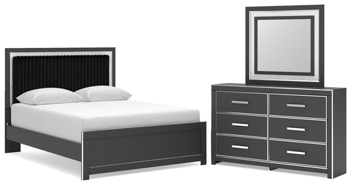 Zuraleus Queen Upholstered Panel Platform Bed, Dresser and Mirror