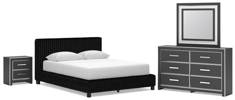Zuraleus Queen Upholstered Bed, Dresser, Mirror and Nightstand