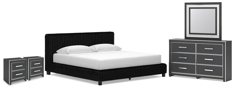 Zuraleus King Upholstered Bed, Dresser, Mirror and 2 Nightstands
