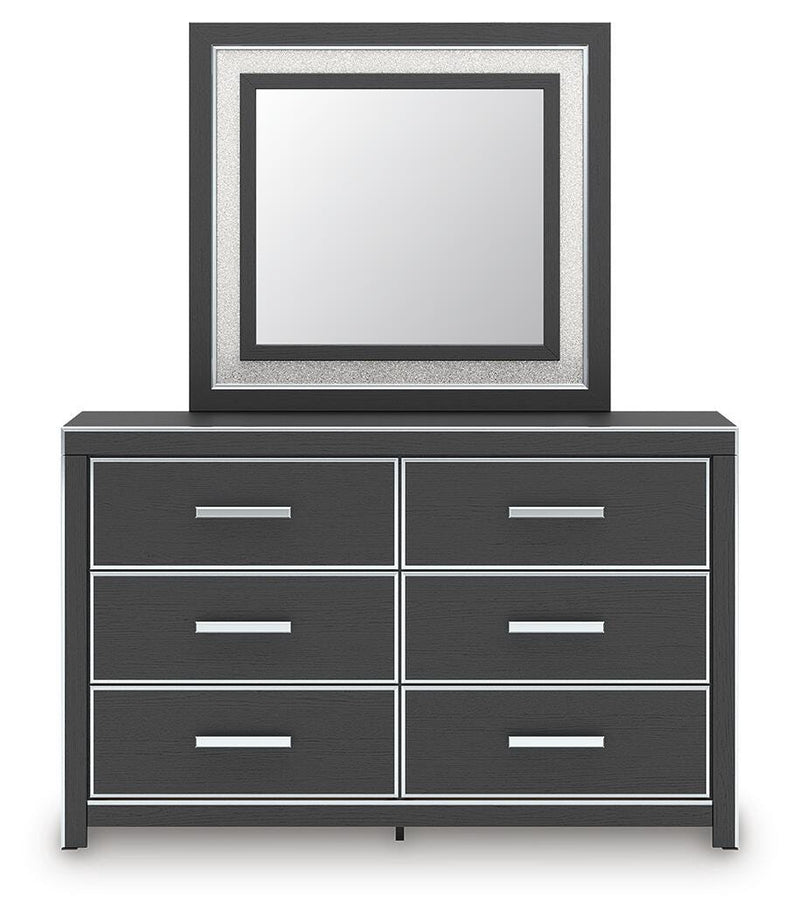 Zuraleus Queen Upholstered Panel Platform Bed, Dresser and Mirror