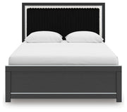 Zuraleus Queen Upholstered Panel Platform Bed, Dresser and Mirror